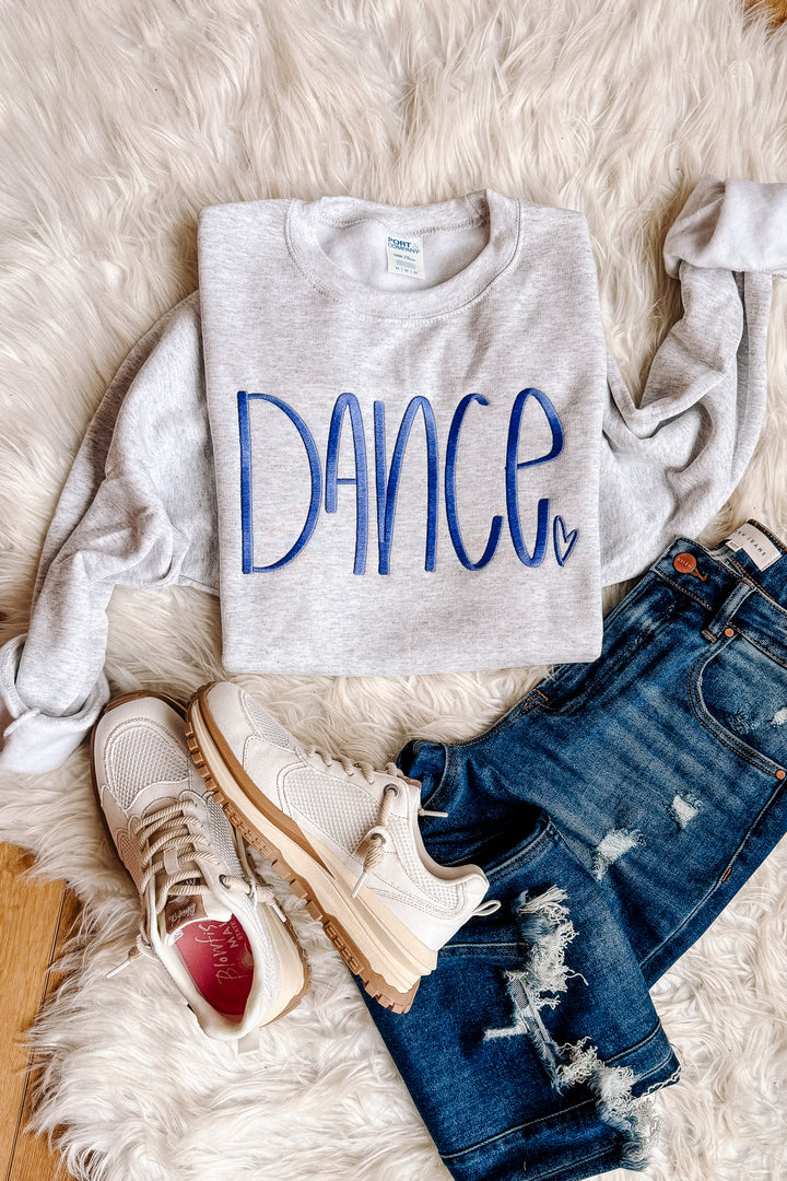 PERIWINKLE Dance Embroidered Crewneck Sweatshirt - Ash Grey