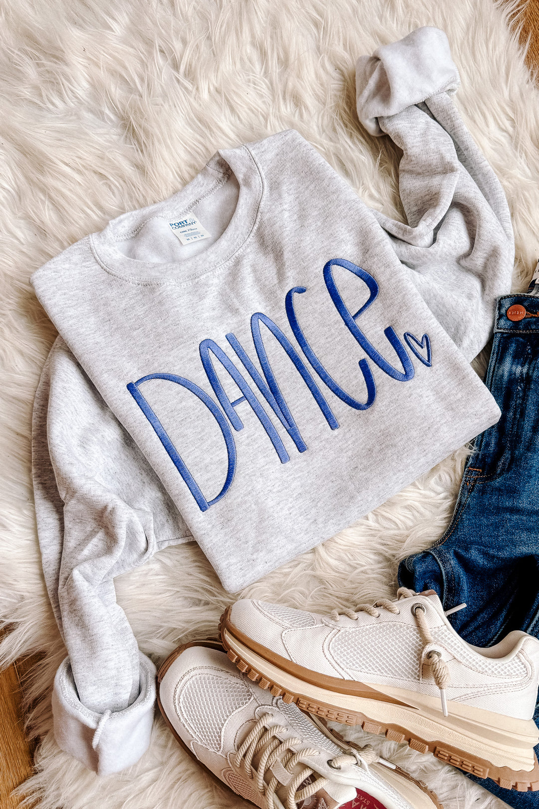 PERIWINKLE Dance Embroidered Crewneck Sweatshirt - Ash Grey