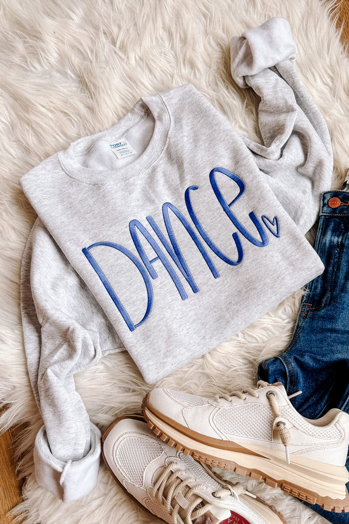 PERIWINKLE Dance Embroidered Crewneck Sweatshirt - Ash Grey