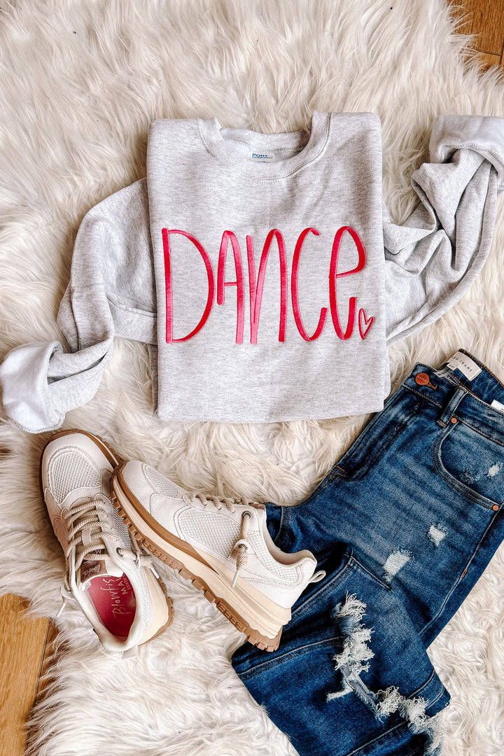 PINK Dance Embroidered Crewneck Sweatshirt - Ash Grey