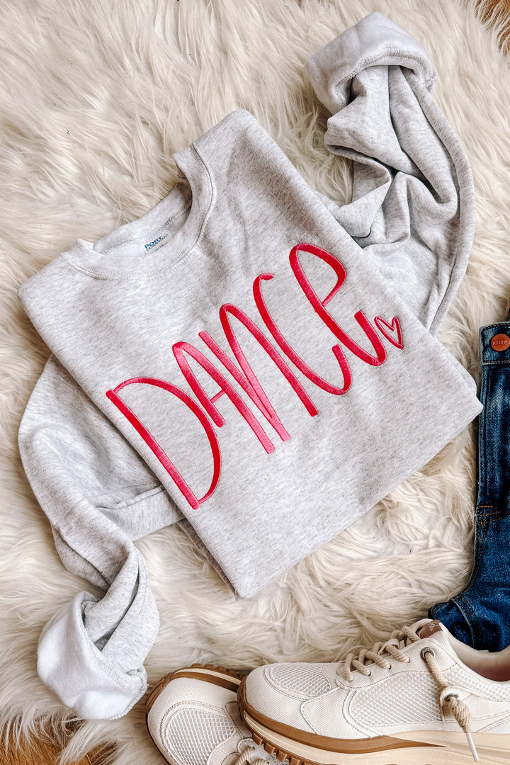 PINK Dance Embroidered Crewneck Sweatshirt - Ash Grey