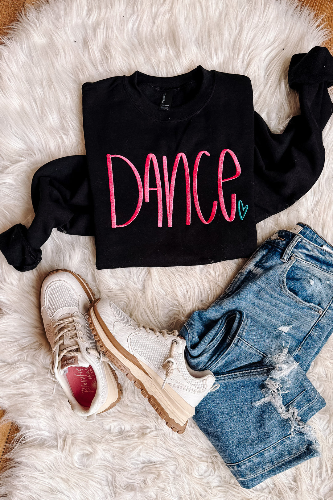 PINK Dance Embroidered Crewneck Sweatshirt - Black