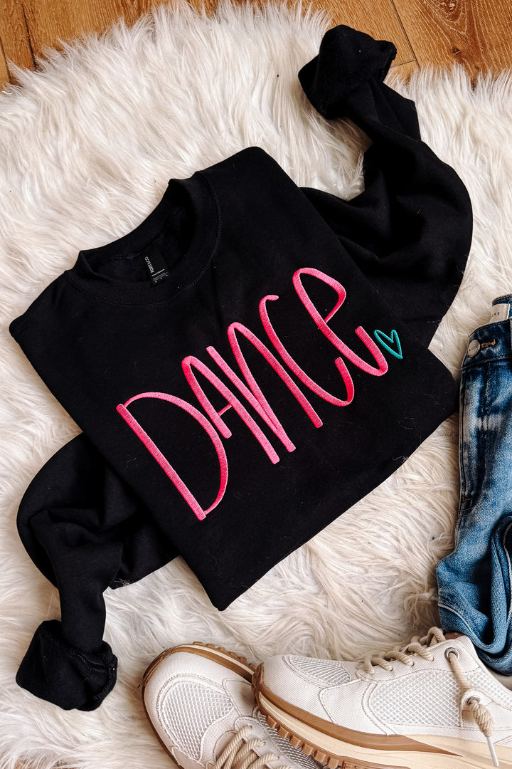 PINK Dance Embroidered Crewneck Sweatshirt - Black