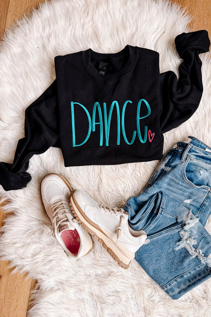 TEAL Dance Embroidered Crewneck Sweatshirt - Black