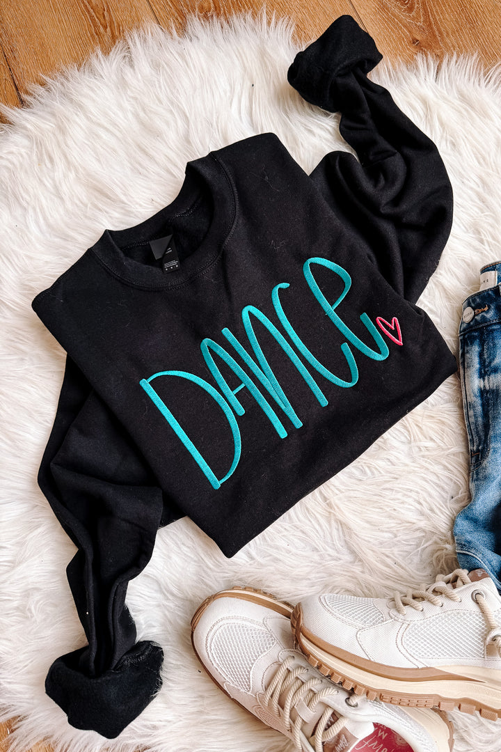 TEAL Dance Embroidered Crewneck Sweatshirt - Black